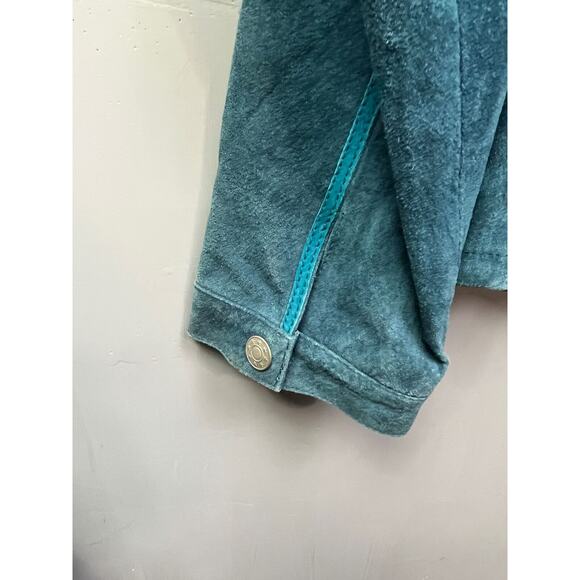 Cervelle Vintage Leather Coat Womens Plus 1X blue button front jacket pockets - Picture 6 of 7